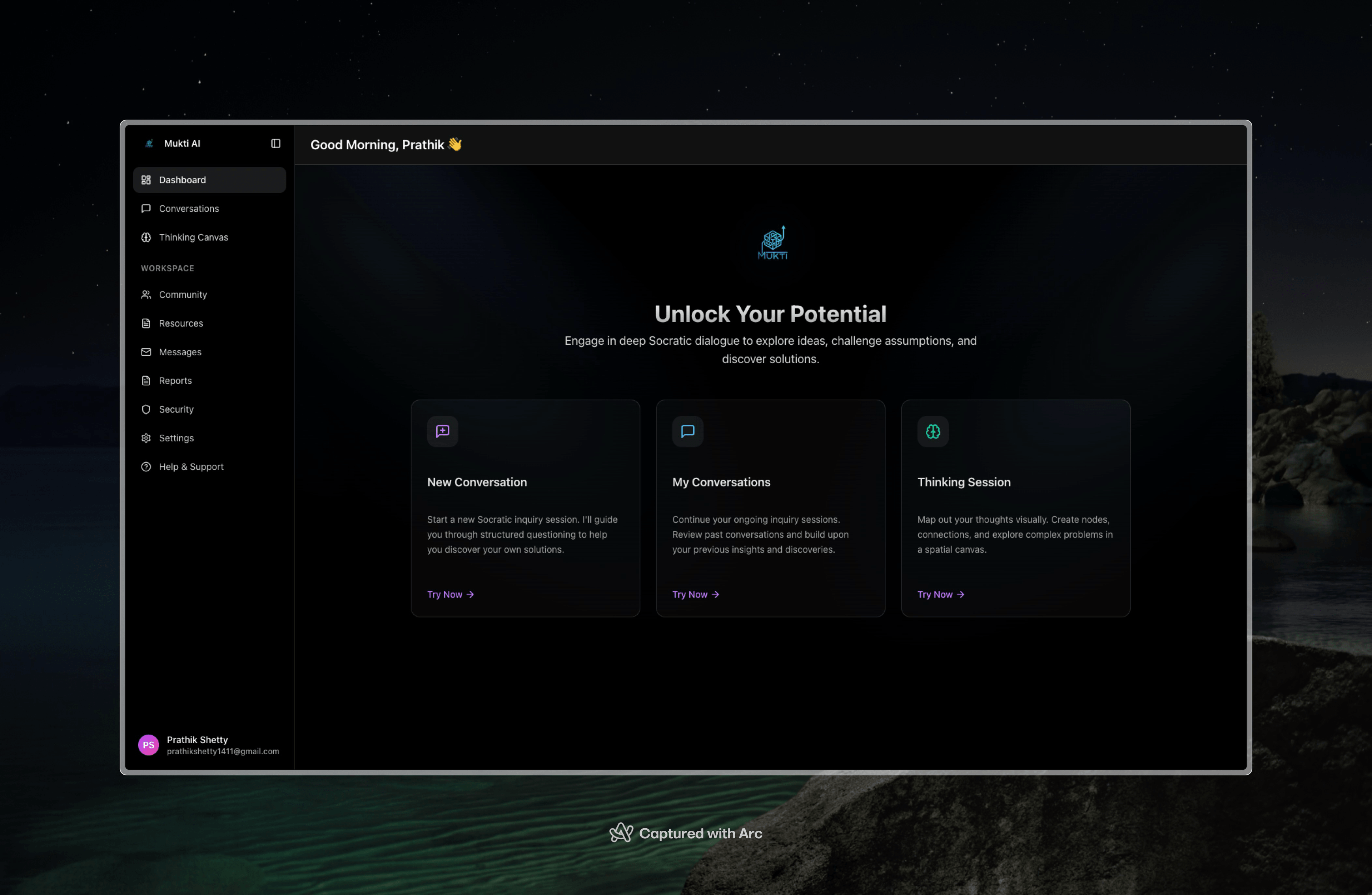 Mukti Dashboard - Your thinking workspace
